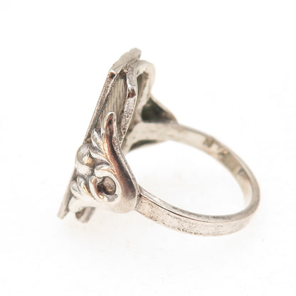 925 Sterling Silver Antique Victorian European Floral Oxidized Ring Size 9.25