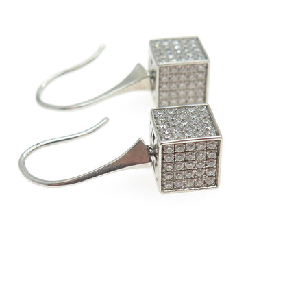 925 Sterling Silver Pave C Z Box Hook Earrings