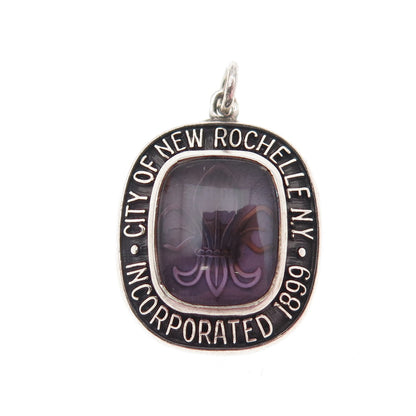 925 Sterling Silver Vintage Enamel City of New Rochelle Inc. 1899 Charm Pendant