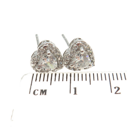 925 Sterling Silver Round-Cut C Z Heart Stud Earrings