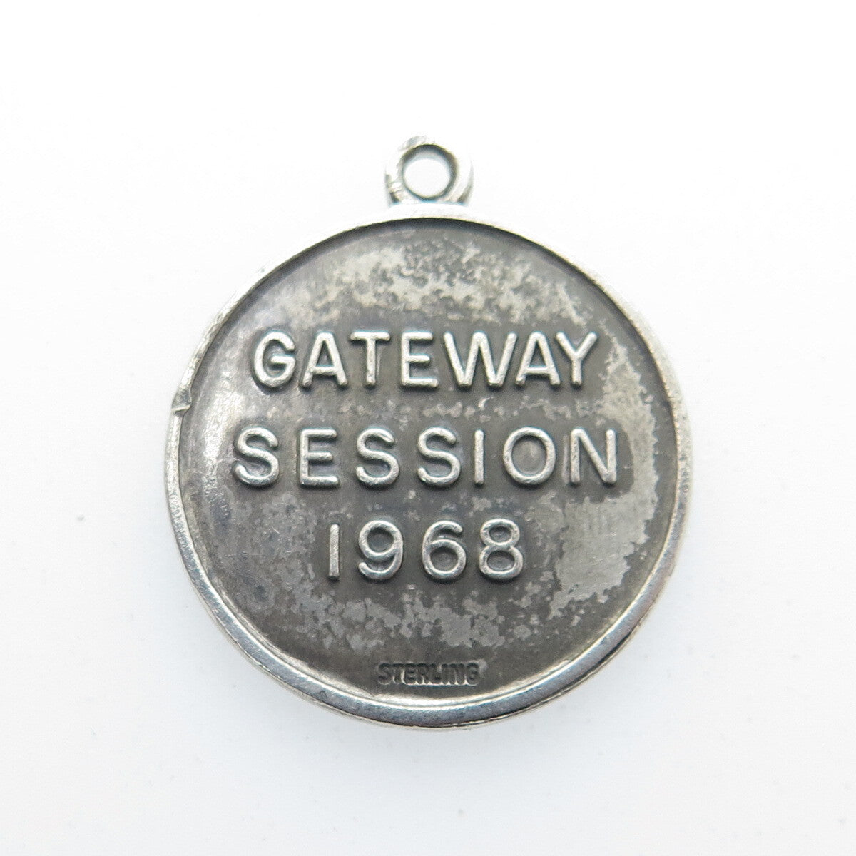 925 Sterling Silver Vintage 1968 Gateway Session Oxidized Round Pendant