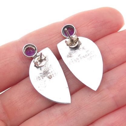 H & BJ Mackie 925 Sterling Silver Vintage Real Druzy Amethyst Modernist Earrings