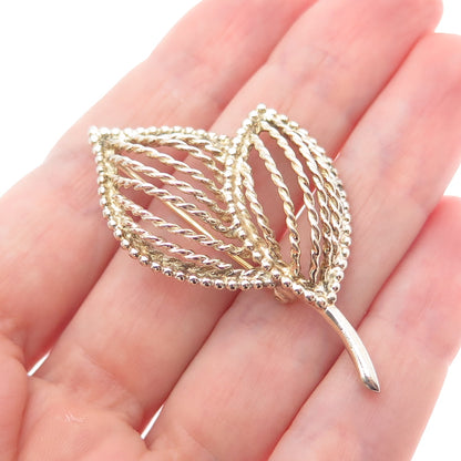 NAPIER 925 Sterling Silver Gold Plated Vintage Floral Leaf Pin Brooch