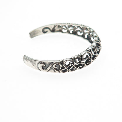 KABANA 925 Sterling Silver Vintage Swirl Oxidized Adjustable Cuff Bracelet 6.75"