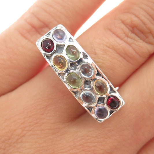 925 Sterling Silver Blue Topaz Citrine Peridot Garnet & Amethyst Ring Size 6.25