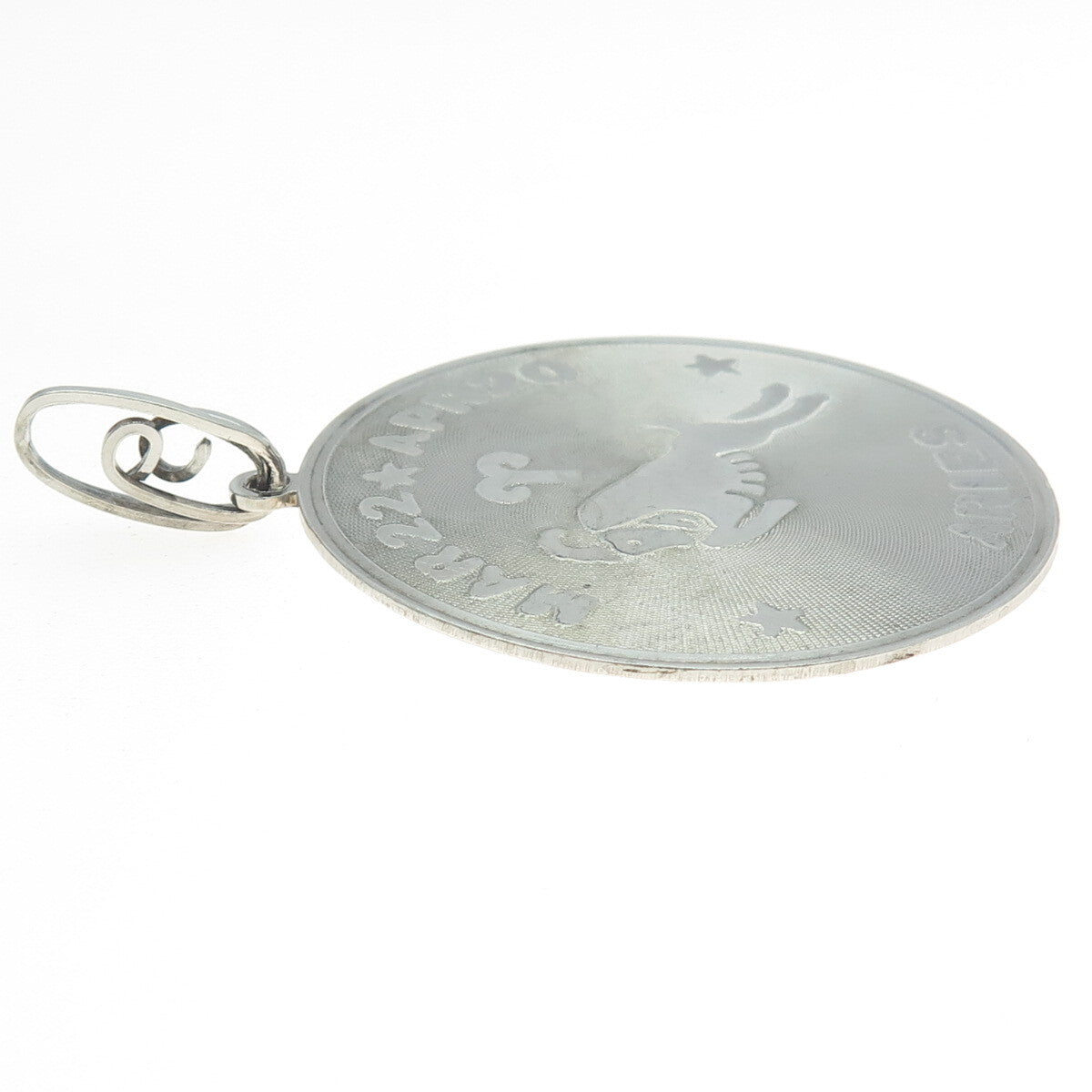 925 Sterling Silver Vintage Aries Zodiac Sign Round Pendant