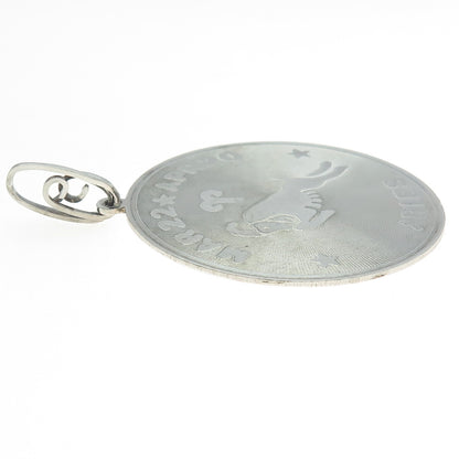 925 Sterling Silver Vintage Aries Zodiac Sign Round Pendant