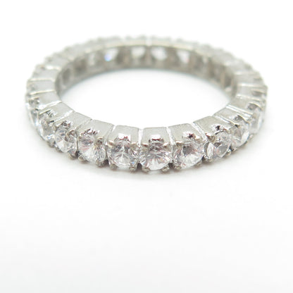 925 Sterling Silver Round-Cut Shaped C Z All Around Eternity Band Ring Size 6.75