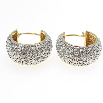 925 Sterling Silver 2-Tone Real Diamond Accent Hoop Earrings