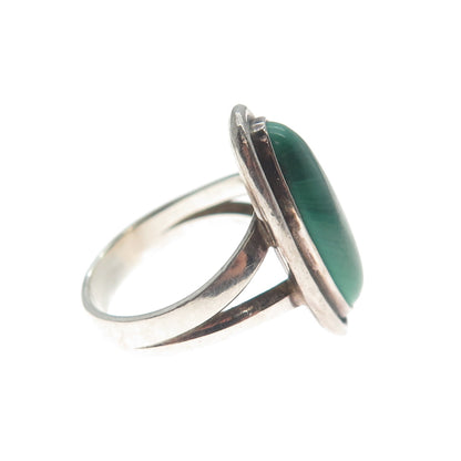 Old Pawn 925 Sterling Silver Vintage Real Malachite Gem Oxidized Ring Size 5