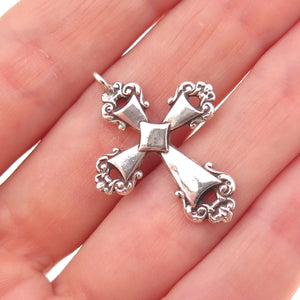 925 Sterling Silver Antique Art Deco Cross Oxidized Charm Pendant