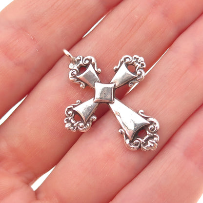 925 Sterling Silver Antique Art Deco Cross Oxidized Charm Pendant