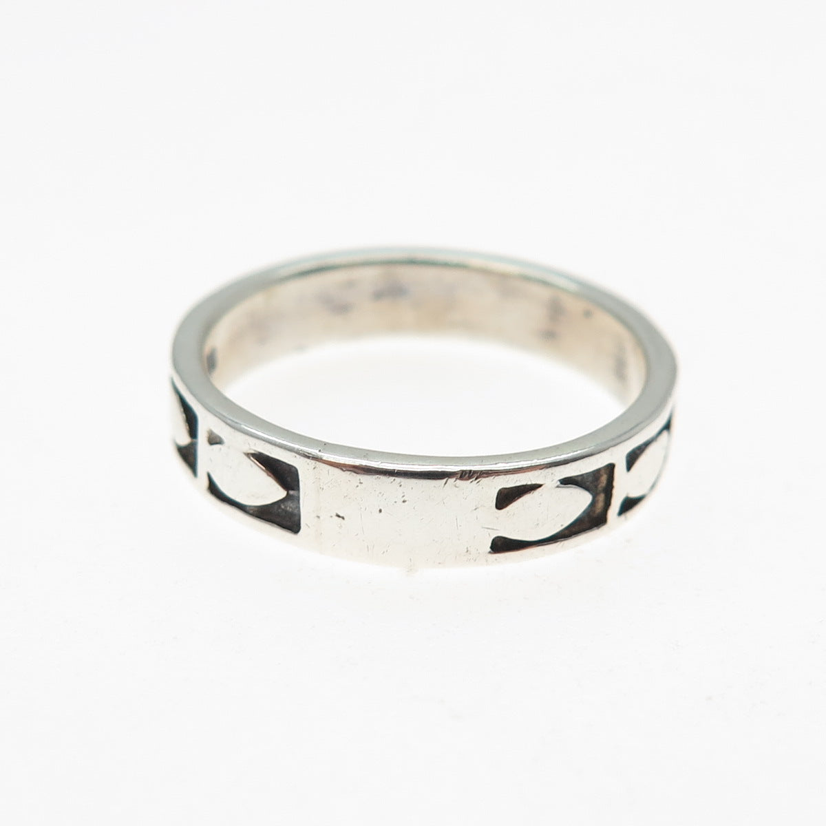 925 Sterling Silver Vintage Modernist Egg Pattern Oxidized Band Ring Size 7