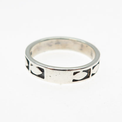 925 Sterling Silver Vintage Modernist Egg Pattern Oxidized Band Ring Size 7
