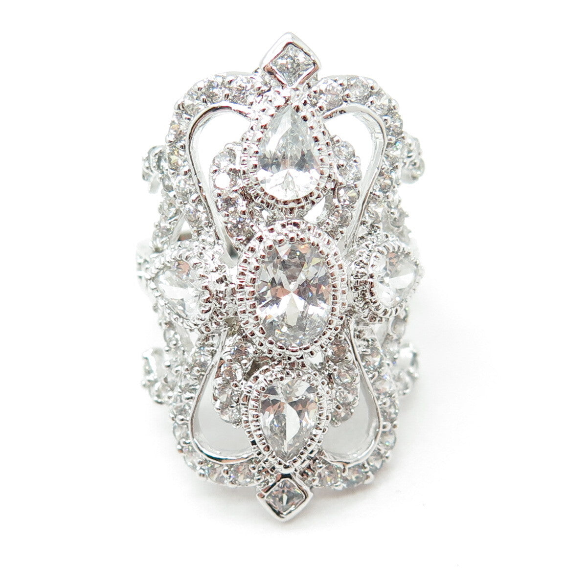 CFJ Collins Fine Jewelry Sterling Silver Multi-Cut C Z Bohemian Ring Size 7.5