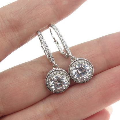 925 Sterling Silver Round-Cut Shaped C Z Dangling Earrings