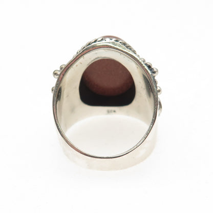 925 Sterling Silver Vintage Real Goldstone Modernist Oxidized Ring Size 9.75