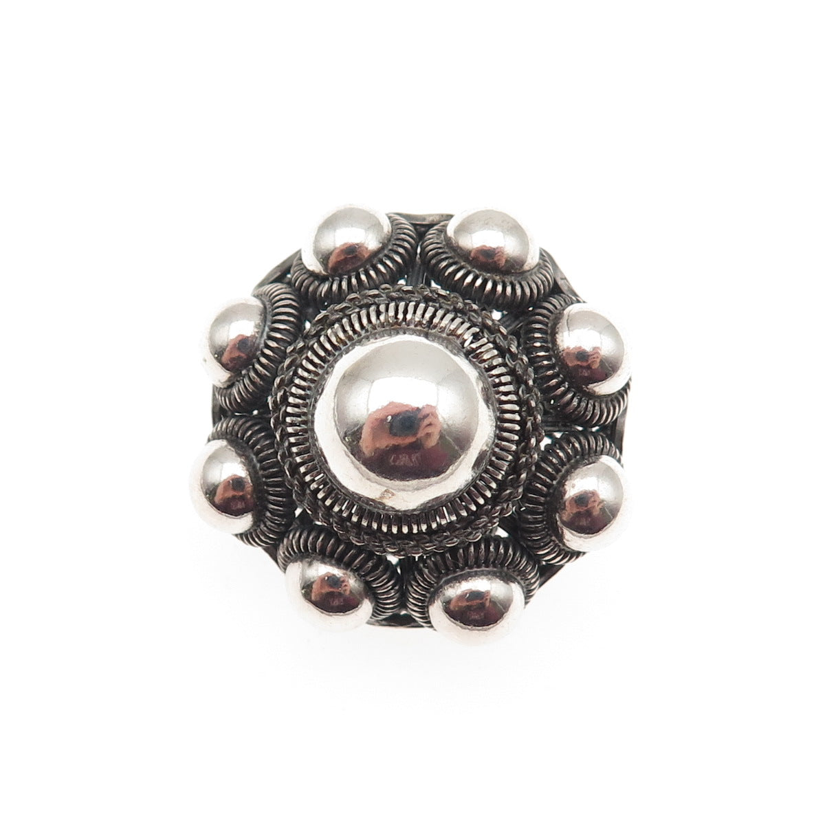 800 Silver Antique Art Deco Floral Filigree Cannetille Oxidized Pin Brooch