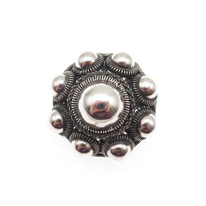 800 Silver Antique Art Deco Floral Filigree Cannetille Oxidized Pin Brooch