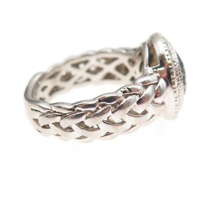 J. Stella 925 Sterling Silver Real Round-Cut Blue Diamond Woven Ring Size 7.25