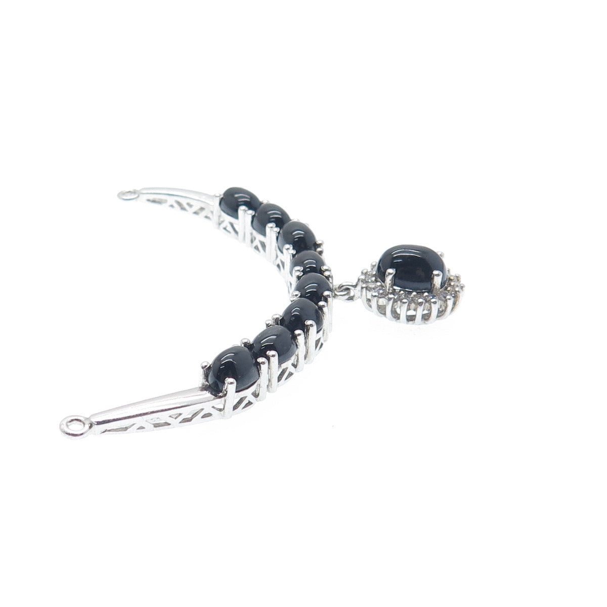 925 Sterling Silver Vintage Real Black Tiger Eye White Topaz Centerpiece Pendant