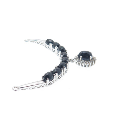 925 Sterling Silver Vintage Real Black Tiger Eye White Topaz Centerpiece Pendant