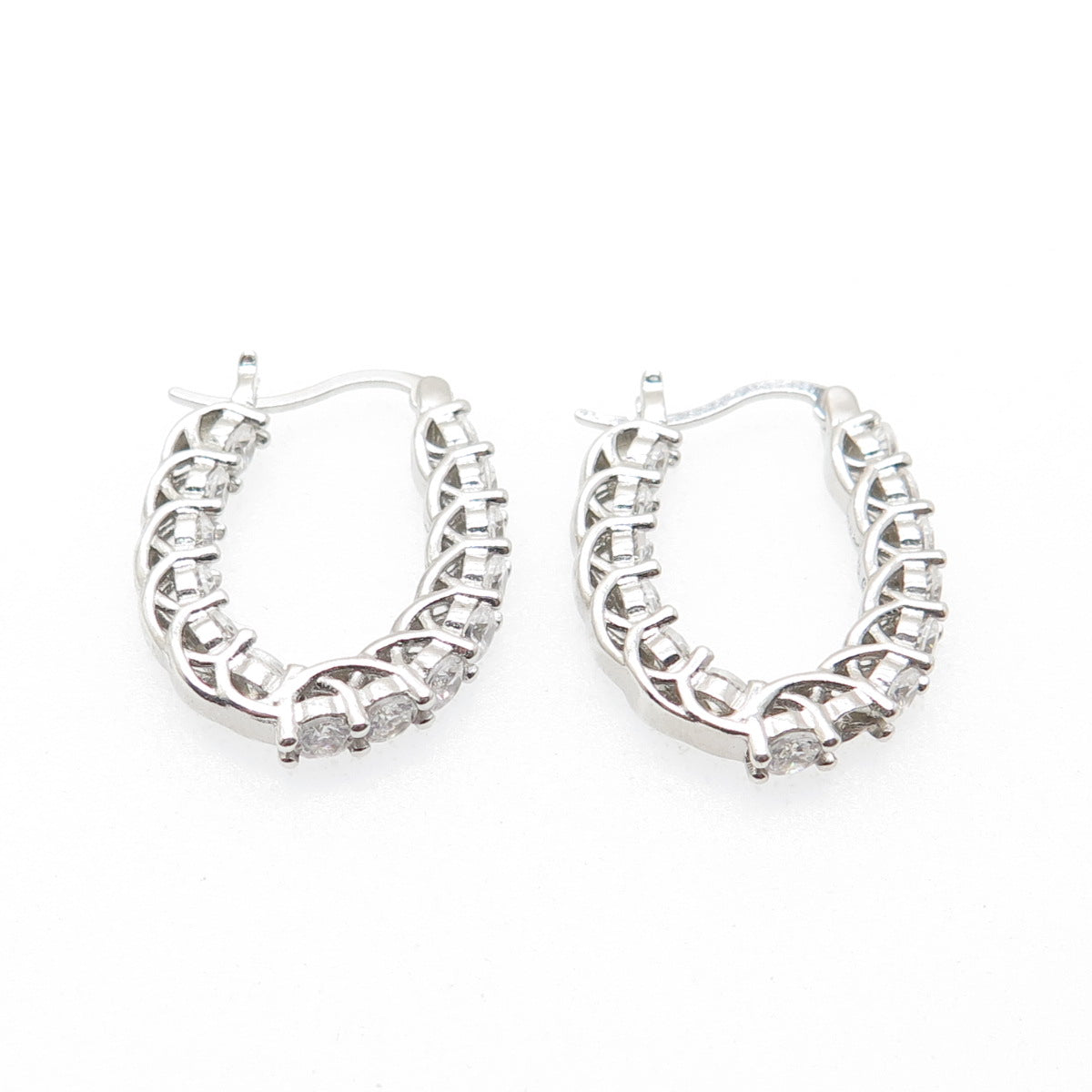 925 Sterling Silver Round-Cut C Z In & Out Hoop Earrings