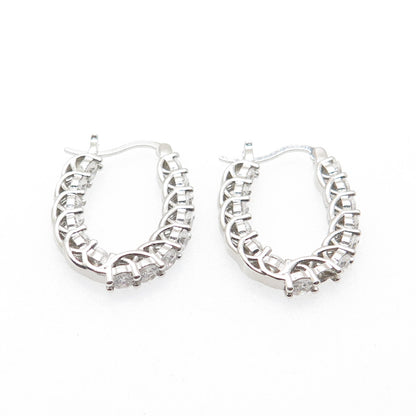 925 Sterling Silver Round-Cut C Z In & Out Hoop Earrings