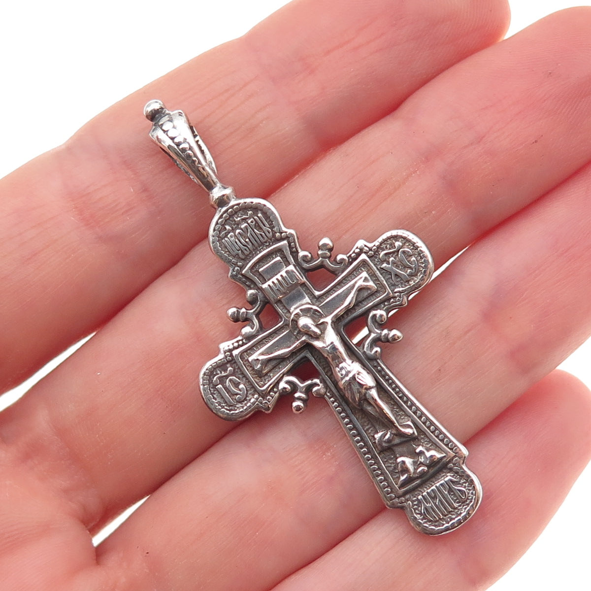 925 Sterling Silver Vintage Eastern Orthodox Crucifix Cross Pendant