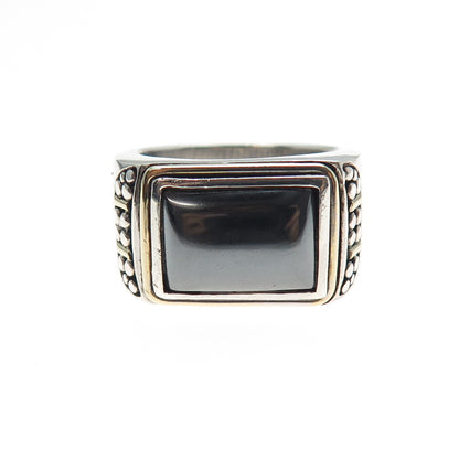 925 Sterling Silver 14K Gold Vintage Real Hematite Granulated Ring Size 7