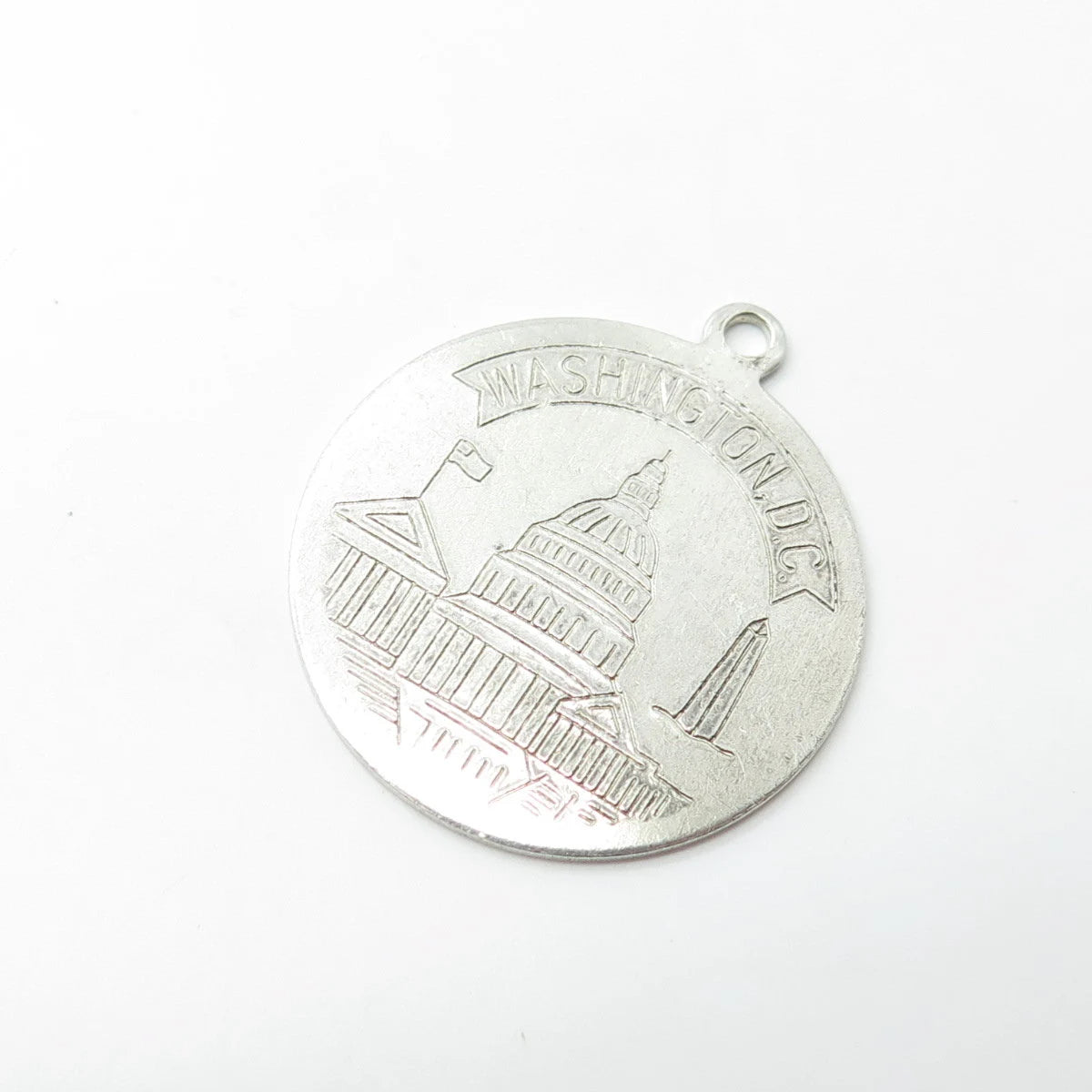 925 Sterling Silver Antique Art Deco Rosecraft Washington Capitol Round Pendant