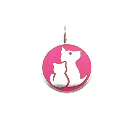 925 Sterling Silver Pink Enamel Dog & Cat Mini Tag Charm Pendant