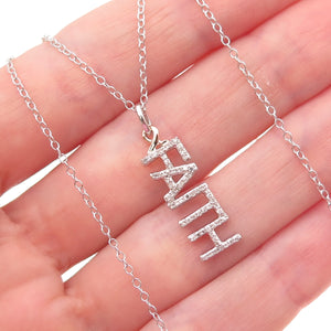 HMK LIC 925 Sterling Silver 10K Gold Real Diamond Faith Cable Chain Necklace 18"