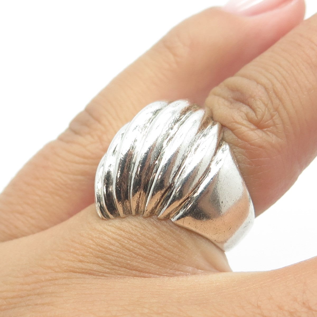 925 Sterling Silver Vintage Wavy Ribbed Modernist Ring Size 5