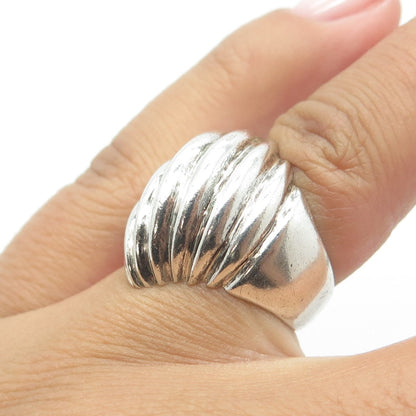 925 Sterling Silver Vintage Wavy Ribbed Modernist Ring Size 5