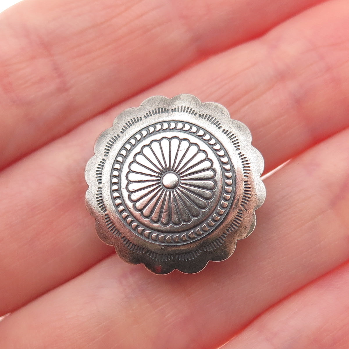 Old Pawn 925 Sterling Silver Vintage Southwestern Concho Oxidized Clip Button