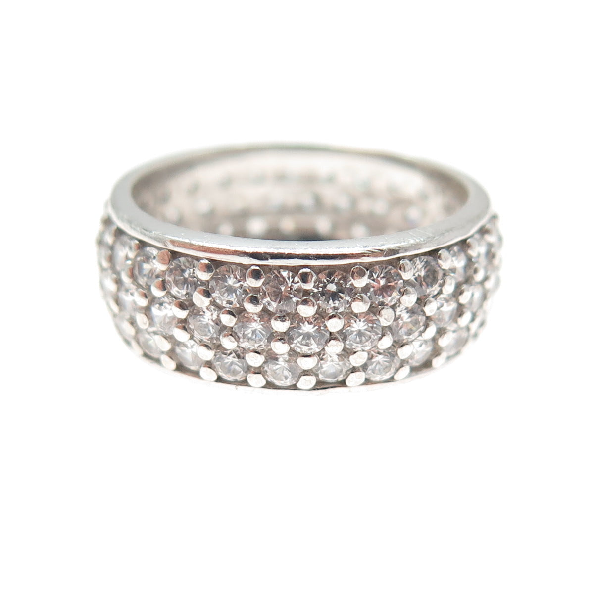 925 Sterling Silver Round-Cut C Z Sparkle Band Ring Size 7