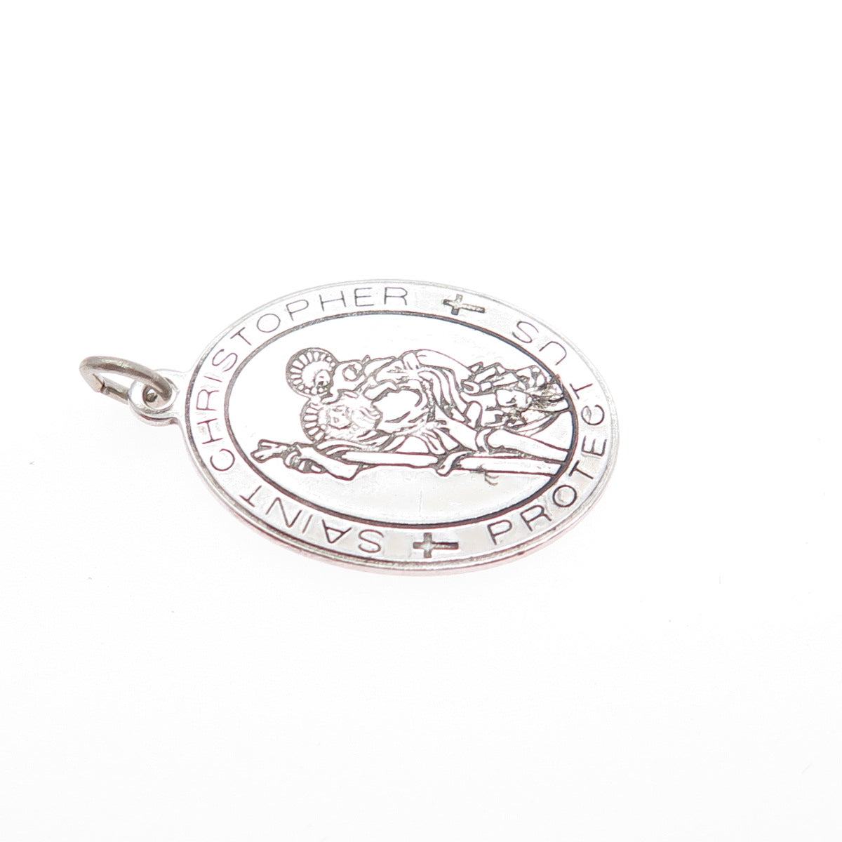 925 Sterling Silver Vintage St. Christopher Religious Medal Charm Pendant