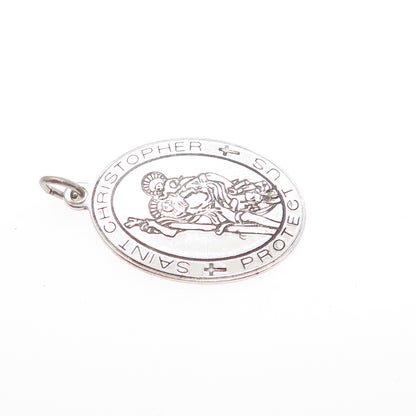 925 Sterling Silver Vintage St. Christopher Religious Medal Charm Pendant