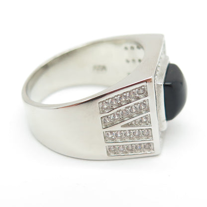 925 Sterling Silver Real Black Onyx & Round-Cut C Z Ring Size 9.25