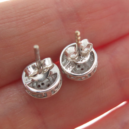 925 Sterling Silver Real Round-Cut Diamond Stud Earrings