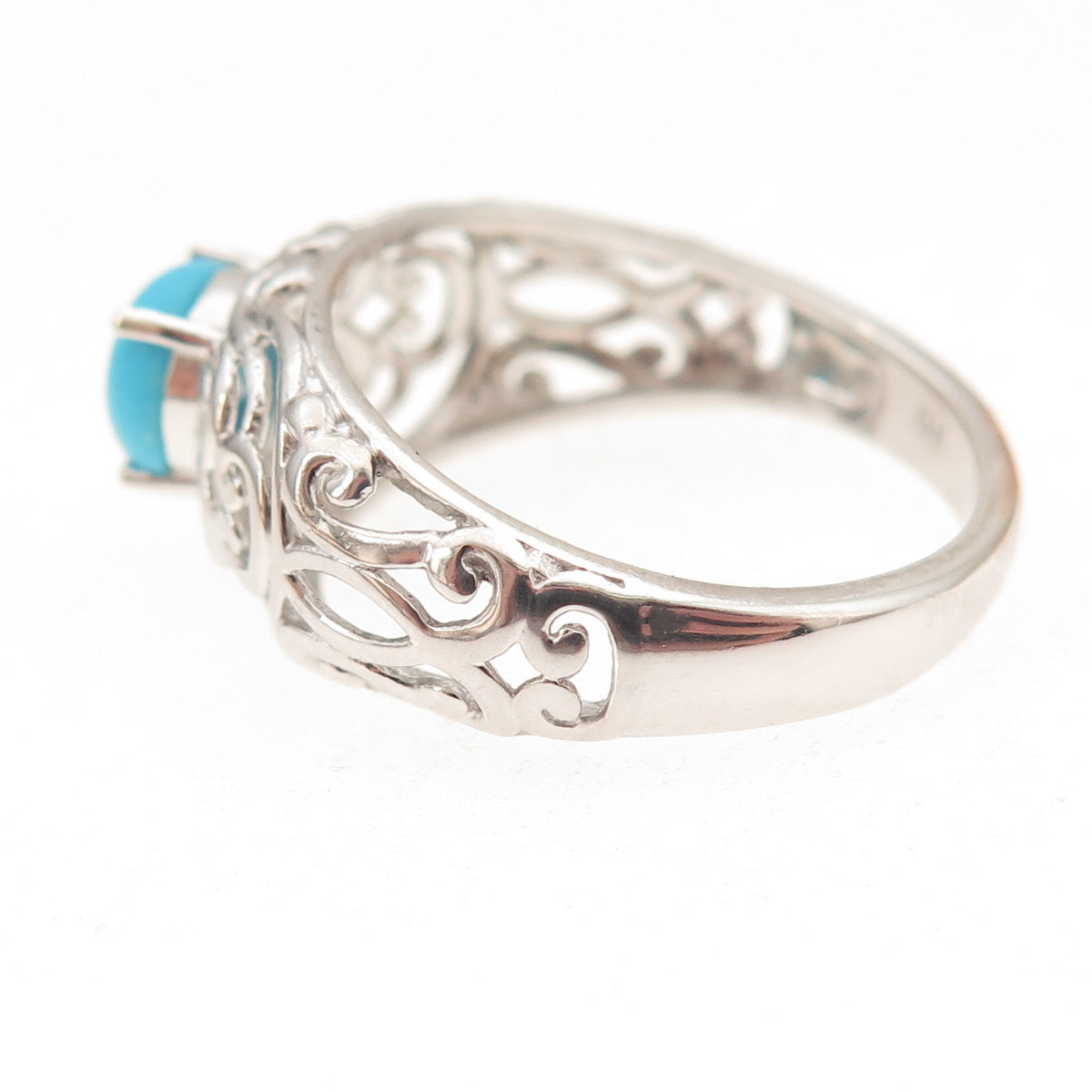 Chuck Clemency 925 Sterling Silver Real Turquoise Floral Scroll Ring Size 9