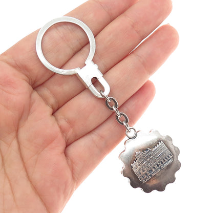 925 Sterling Silver Vintage Plaza Mayor Madrid Oxidized Key Fob Chain Ring