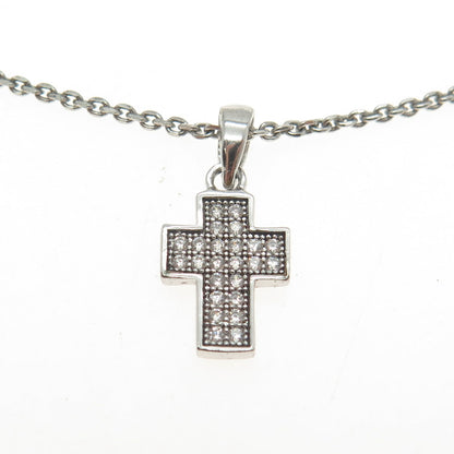 925 Sterling Silver Italy C Z Cross Pendant Cable Chain Necklace 16"