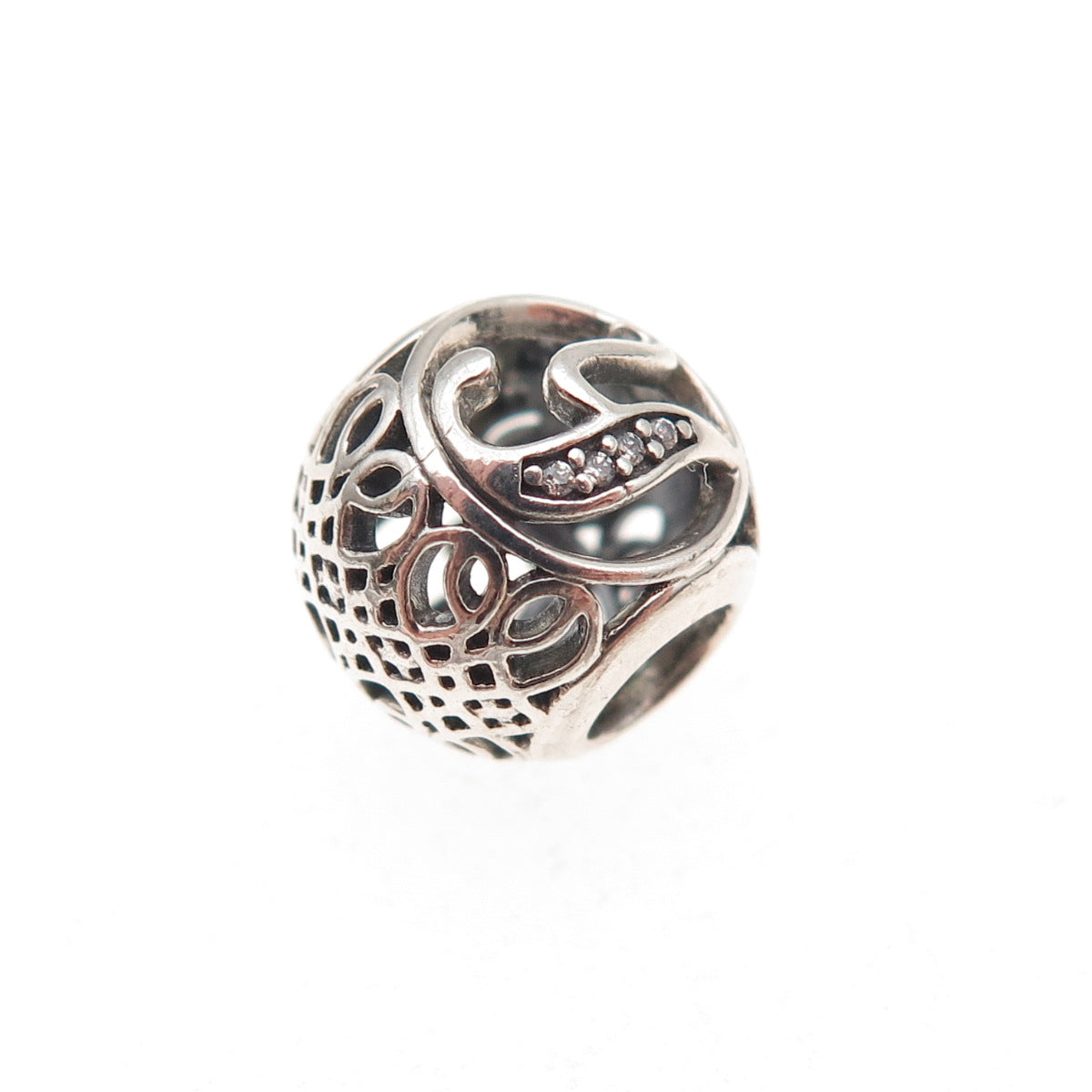 Pandora 925 Sterling Silver C Z Letter Y Initial Slide Bead Charm