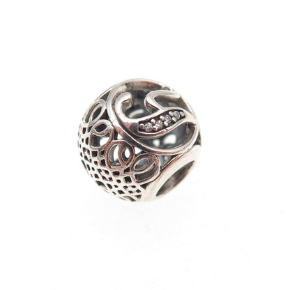 Pandora 925 Sterling Silver C Z Letter Y Initial Slide Bead Charm