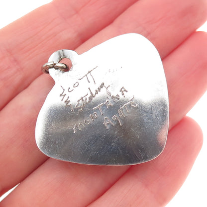 E. Scott 925 Sterling Silver Vintage Real Montana Agate Modernist Charm Pendant