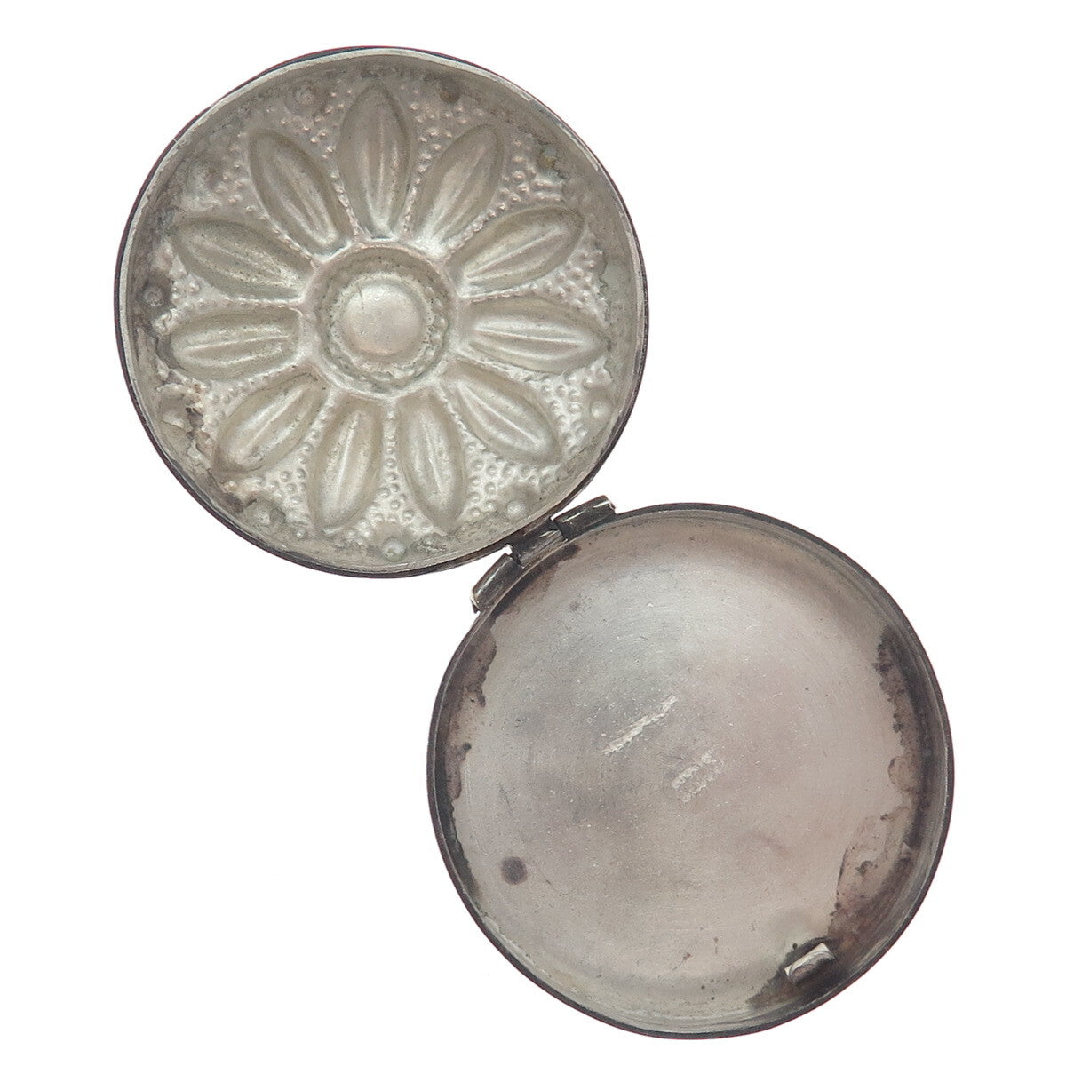 ALPACA Silver-Tone Vintage Mexico Daisy Flower Pill / Snuff Box