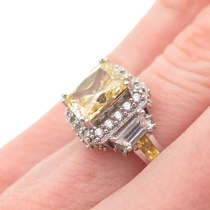 925 Sterling Silver Canary & White C Z Bohemian Ring Size 5.75
