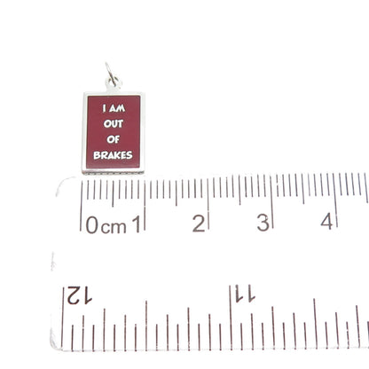 925 Sterling Silver Red Enamel I Am Out Of Brakes Minimalist Charm Pendant